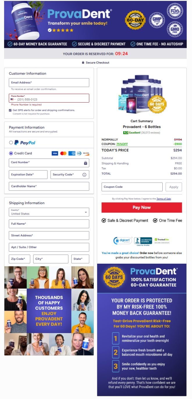 provadent order page peyment